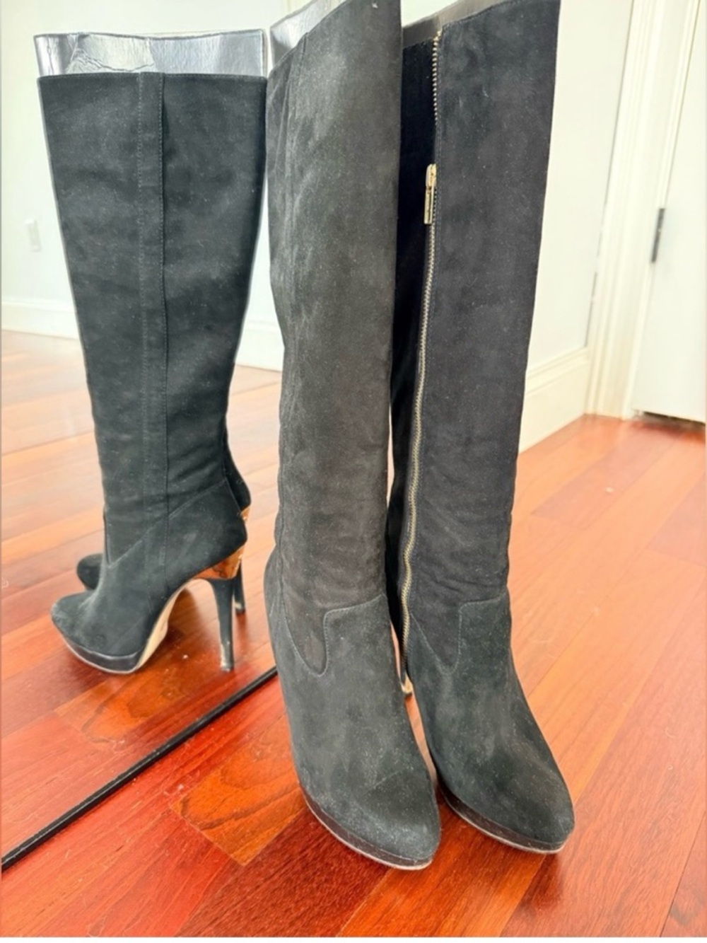 Michael kors Designer Black Suede Knee-High Stiletto Boots